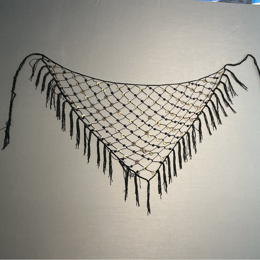 Black and Gold Fringe Net Shawl